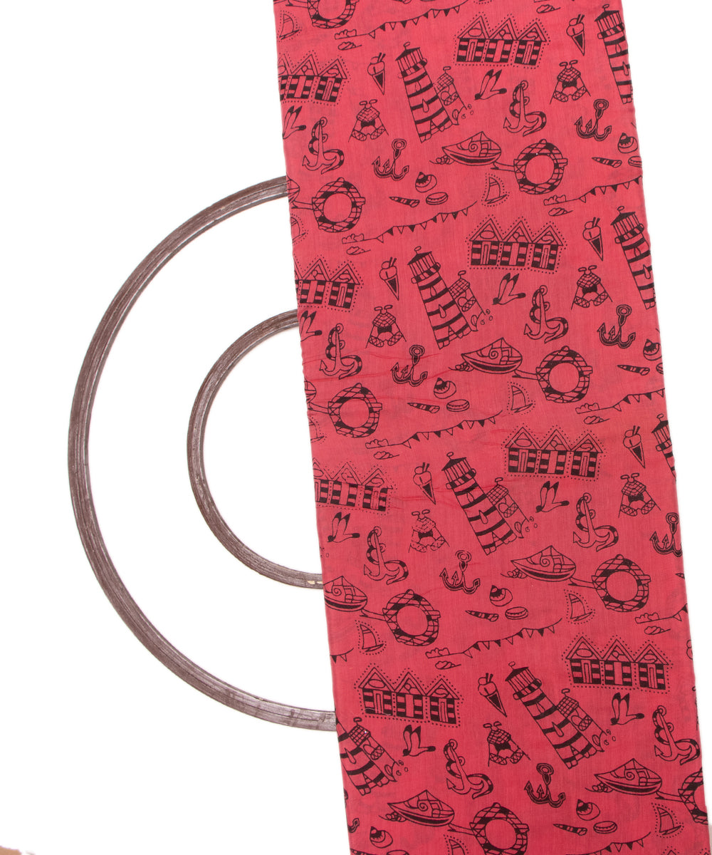 Pink Colour Object Digital Printed Pure Muslin Fabric