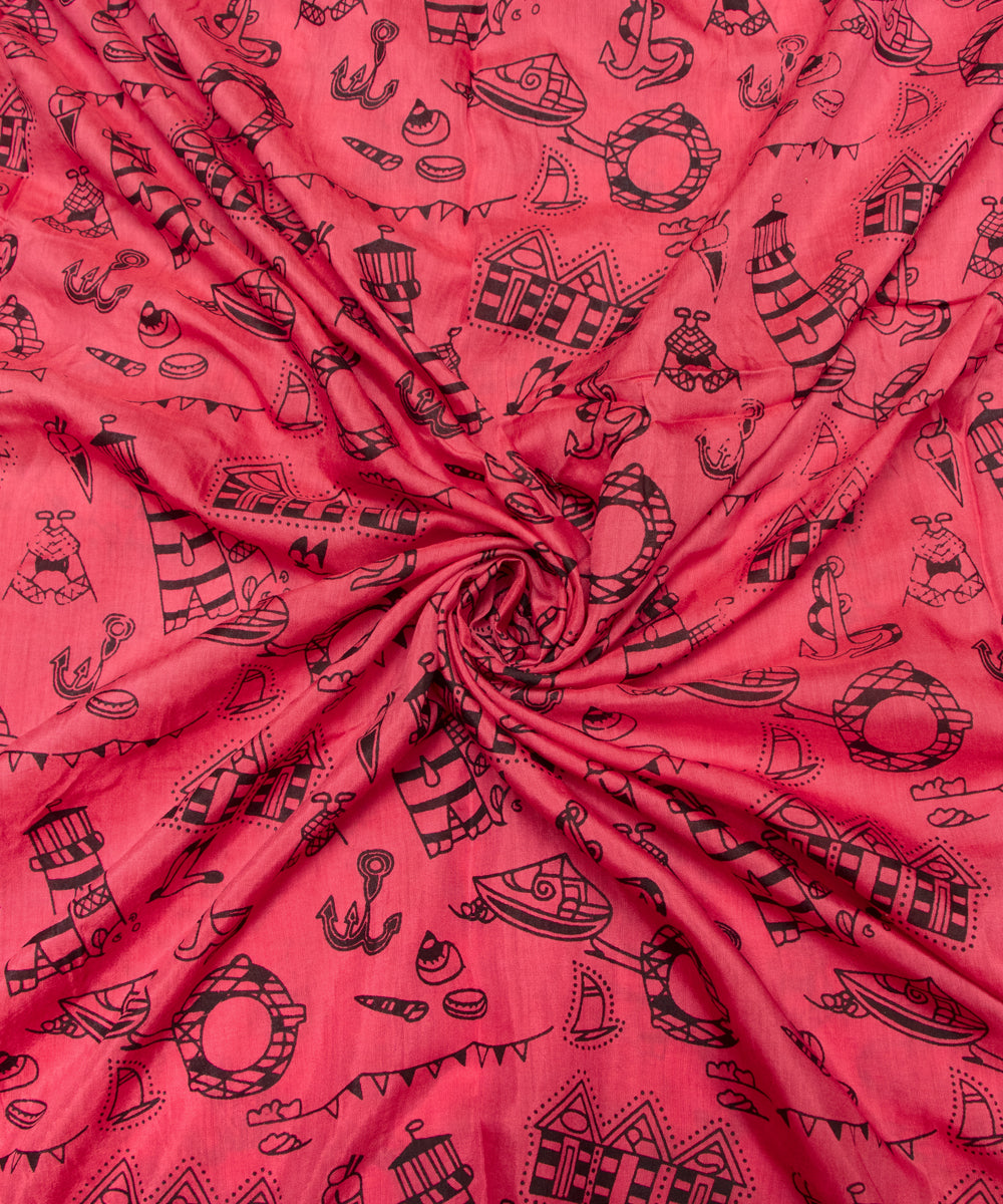 Pink Colour Object Digital Printed Pure Muslin Fabric