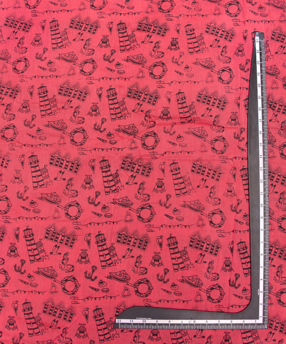 Pink Colour Object Digital Printed Pure Muslin Fabric