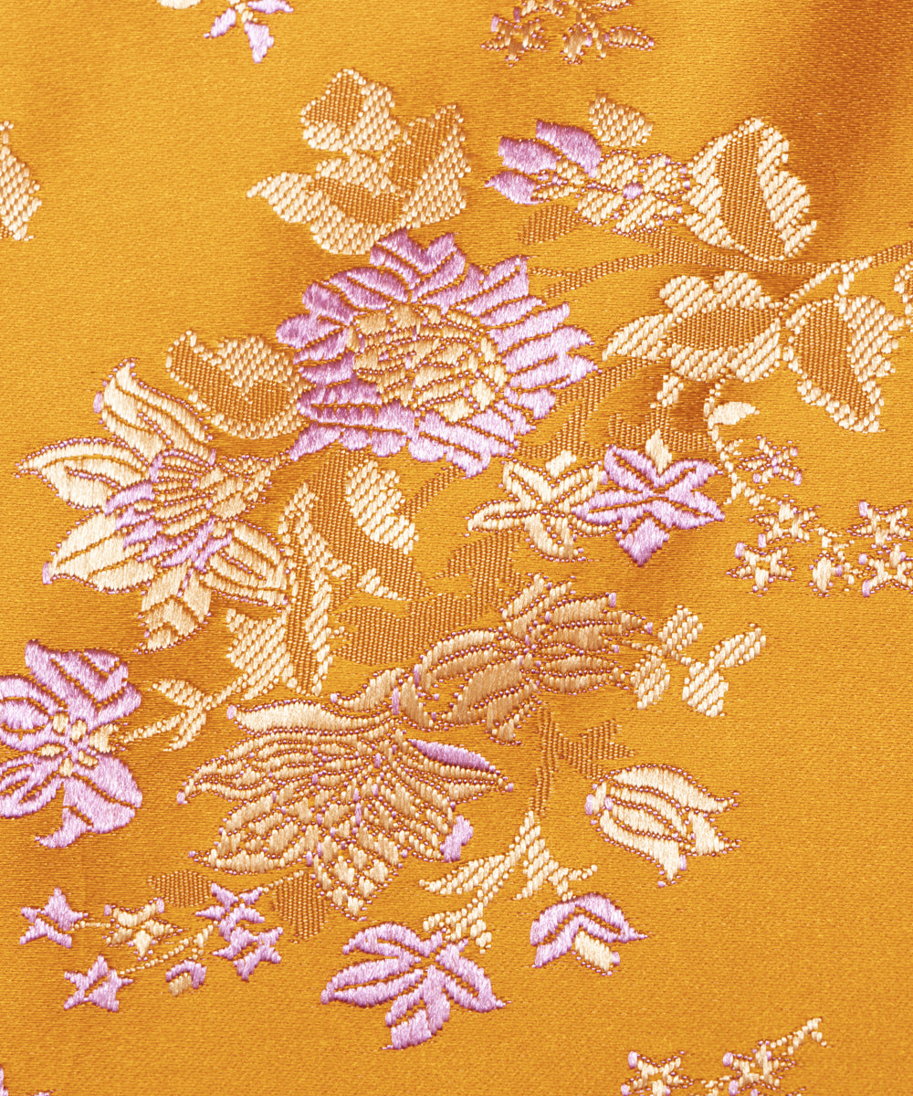 Orange Colour Floral Design Heavy Satin Brocade Silk Fabric