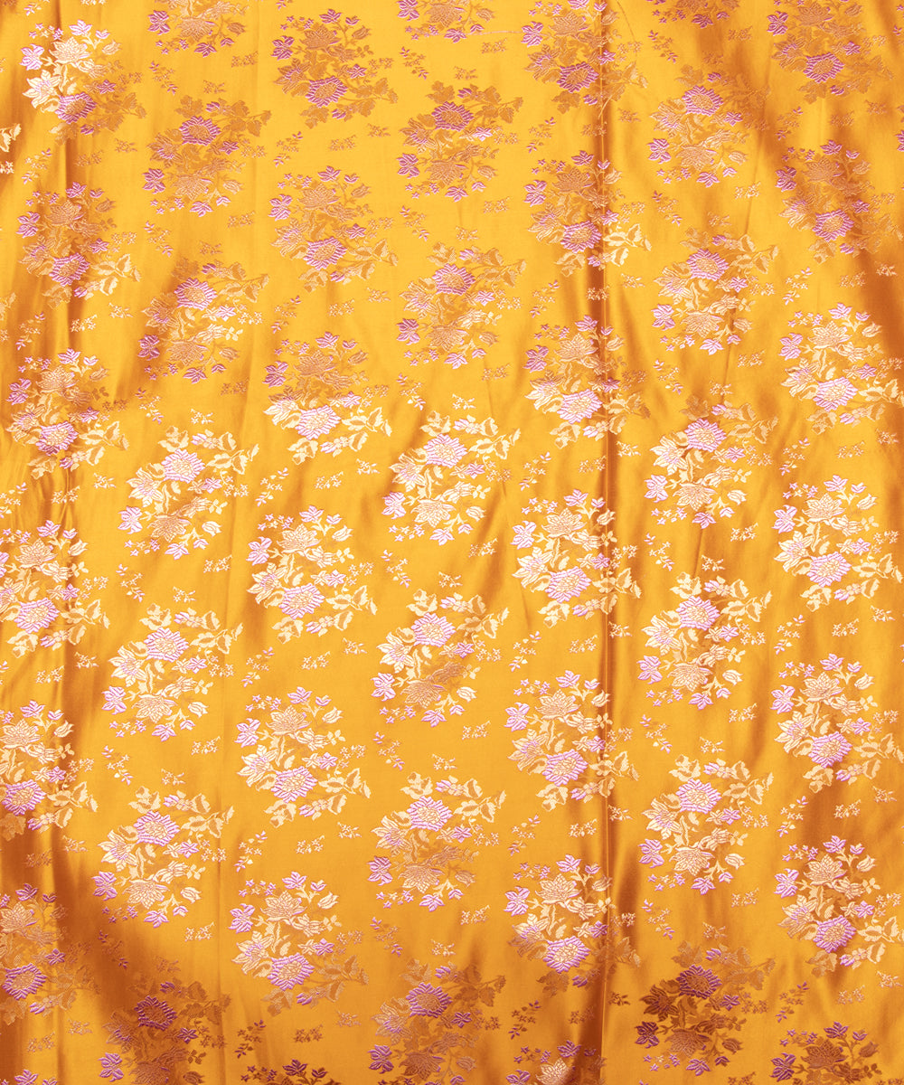 Orange Colour Floral Design Heavy Satin Brocade Silk Fabric
