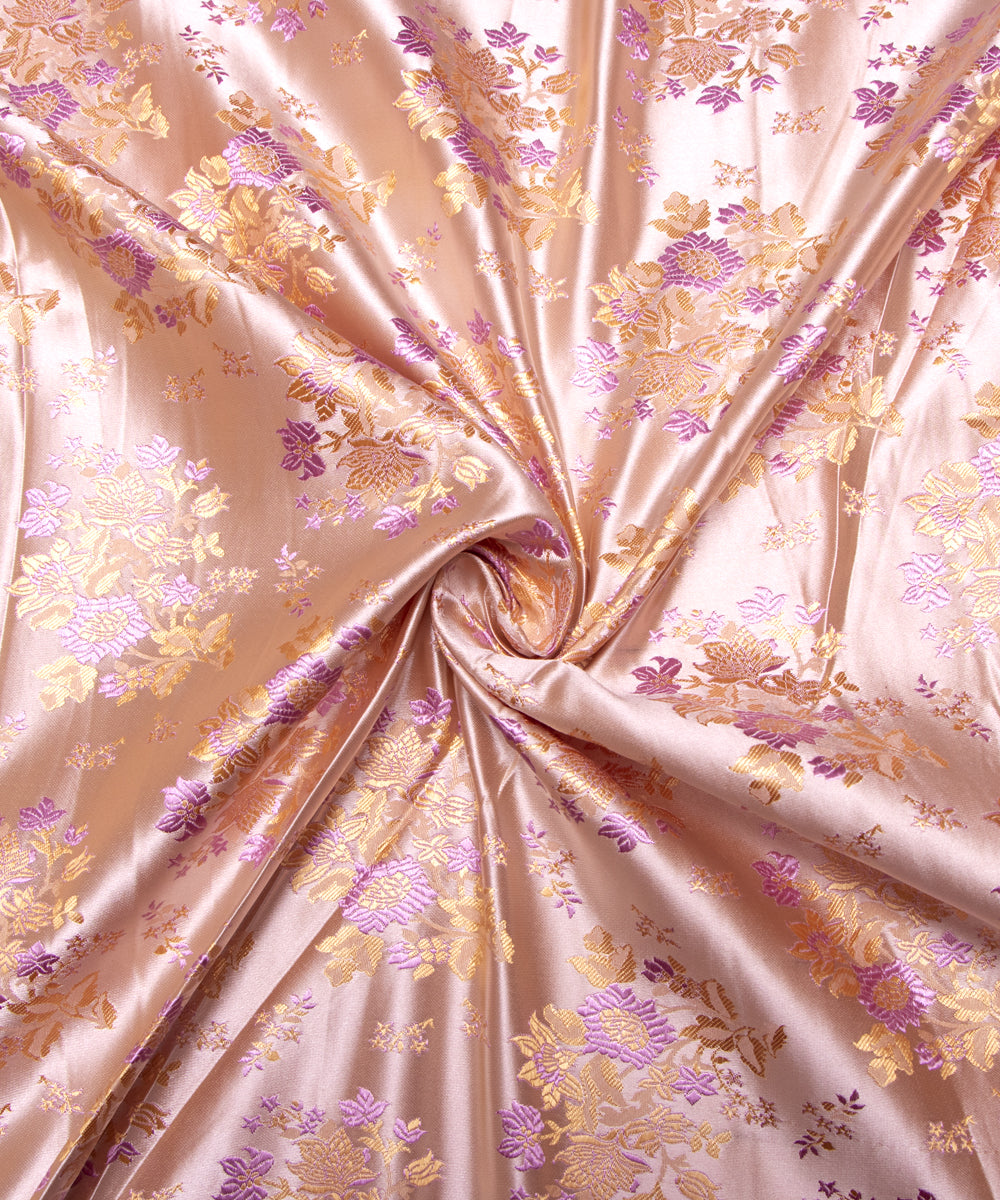 Lavender Colour Floral Design Heavy Satin Brocade Silk Fabric