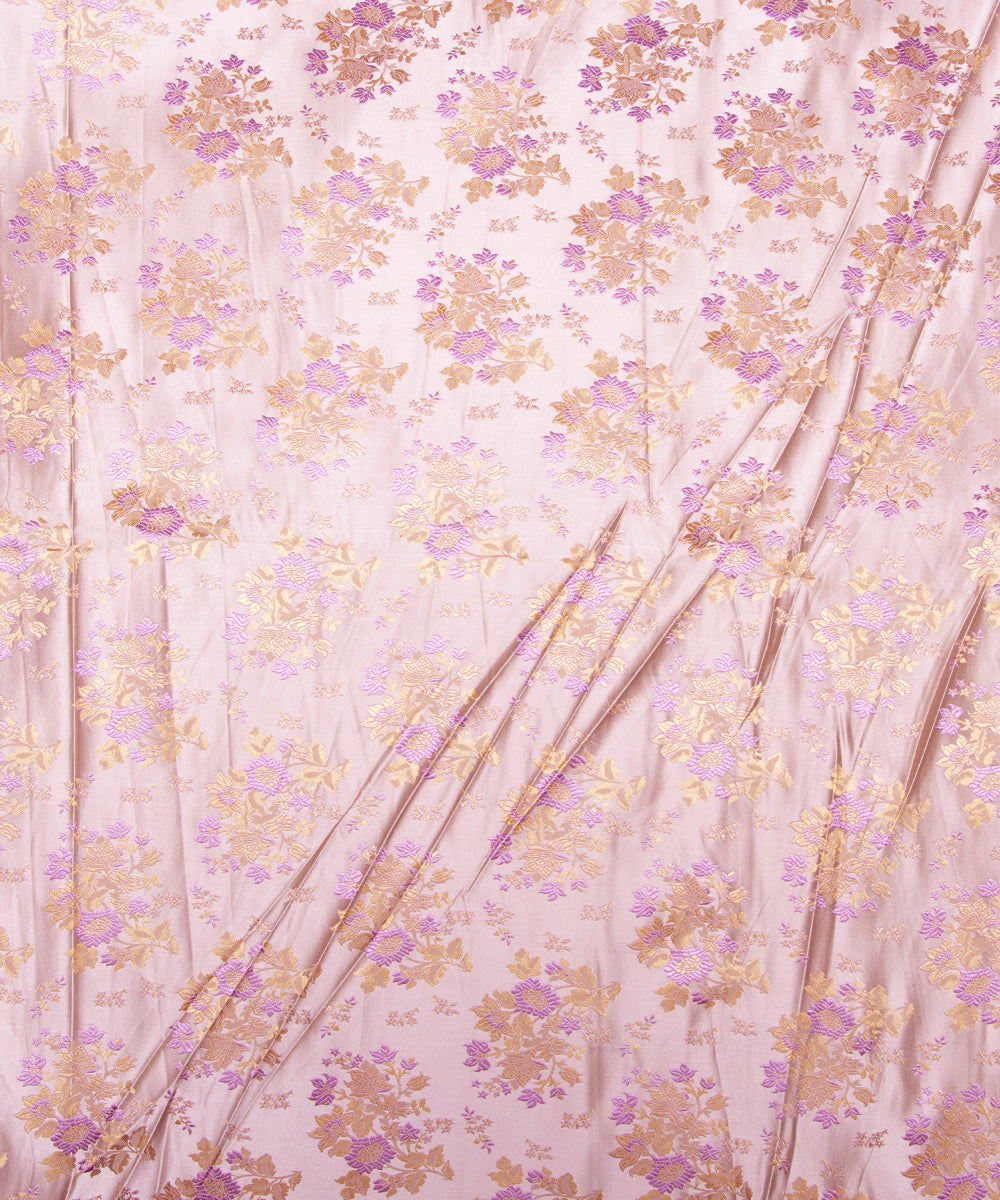 Lavender Colour Floral Design Heavy Satin Brocade Silk Fabric