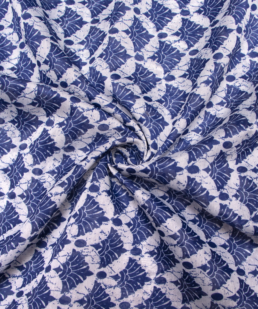Blue Colour Floral Print Modal Chanderi Fabric