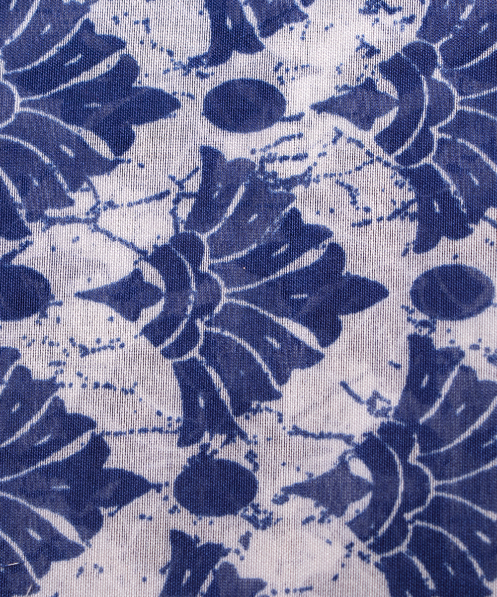 Blue Colour Floral Print Modal Chanderi Fabric