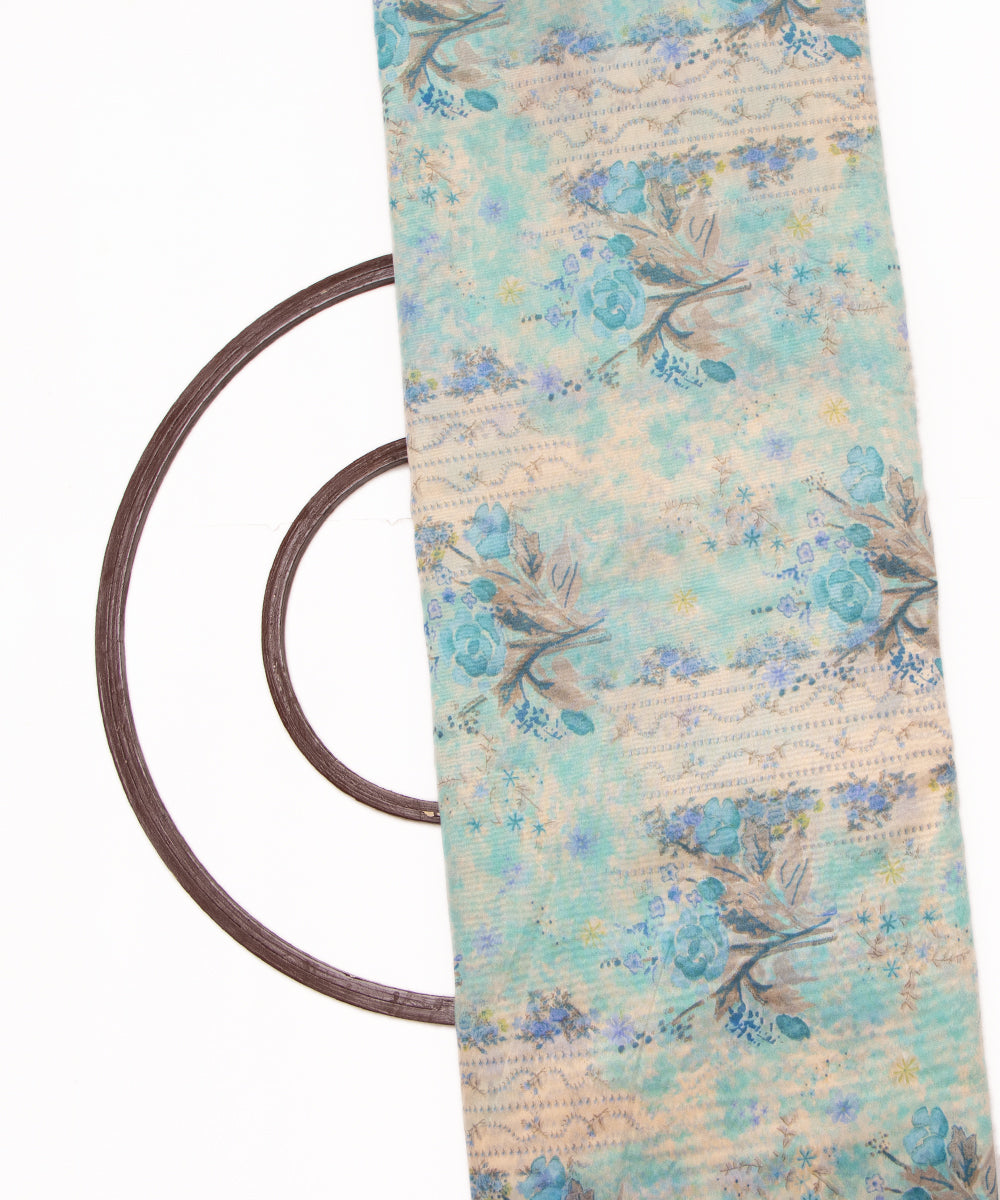 Sea Green Colour Floral Print Modal Chanderi Fabric