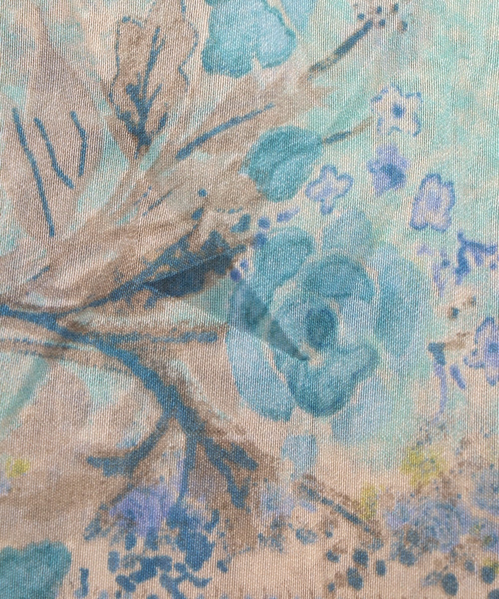 Sea Green Colour Floral Print Modal Chanderi Fabric