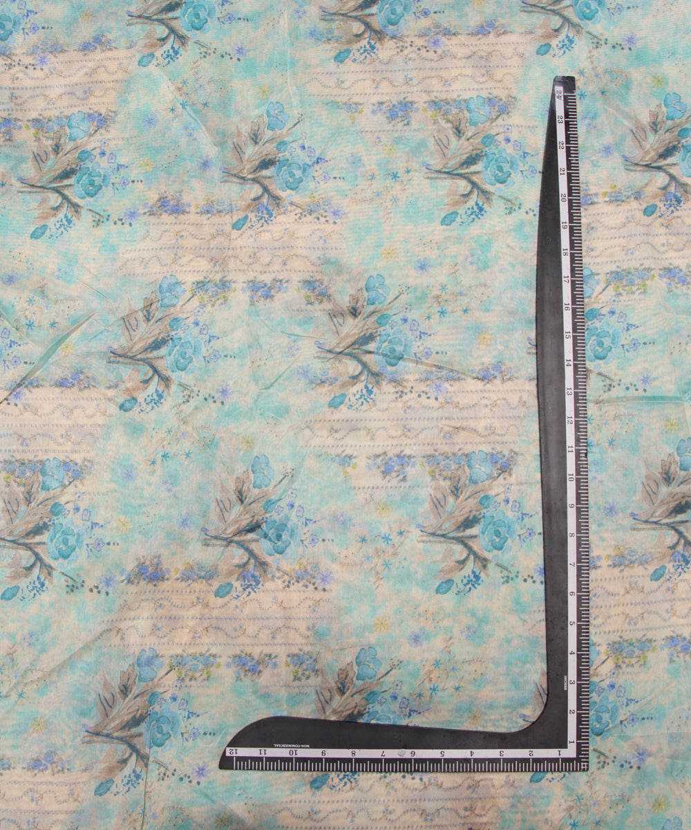 Sea Green Colour Floral Print Modal Chanderi Fabric