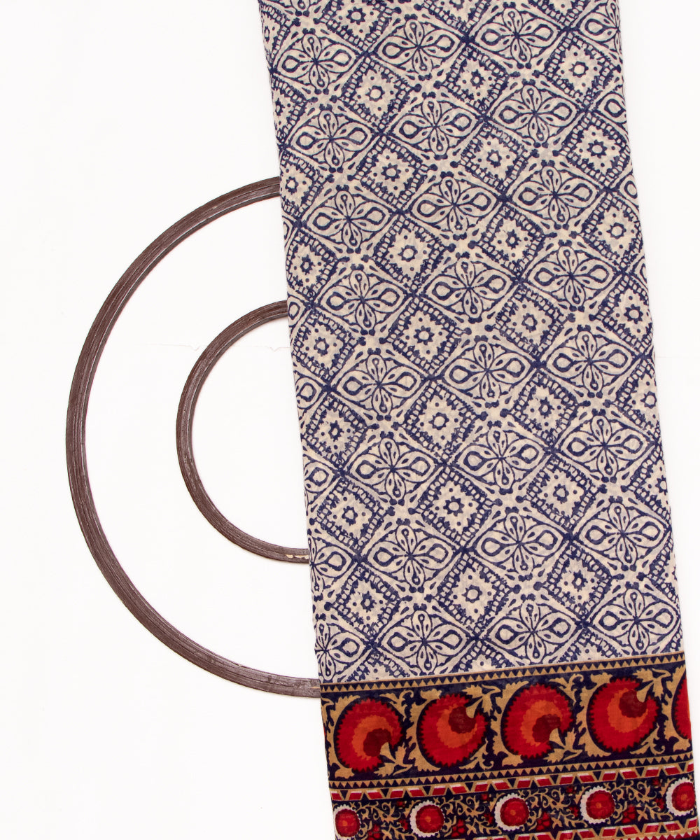 Off White Colour Traditional Print Modal Chanderi Fabric