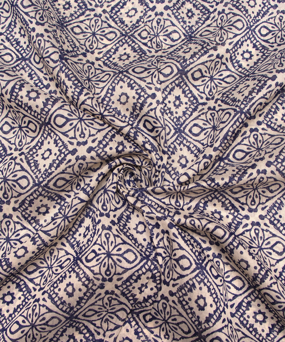 Off White Colour Traditional Print Modal Chanderi Fabric