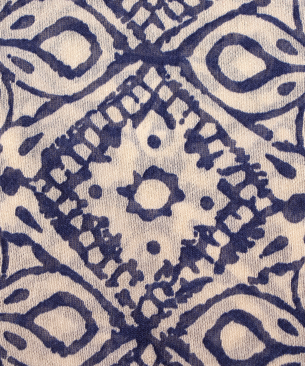 Off White Colour Traditional Print Modal Chanderi Fabric