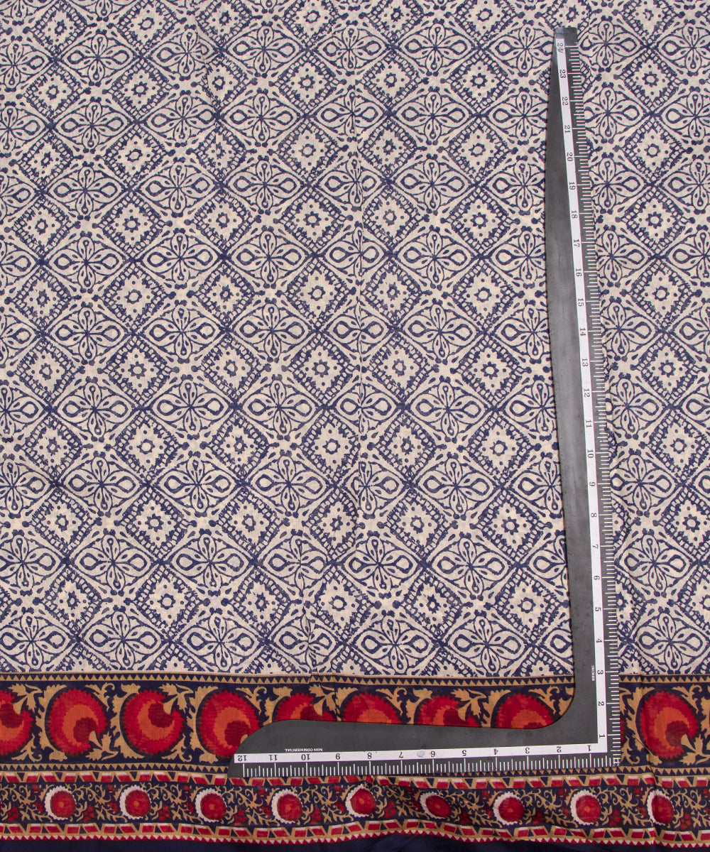 Off White Colour Traditional Print Modal Chanderi Fabric