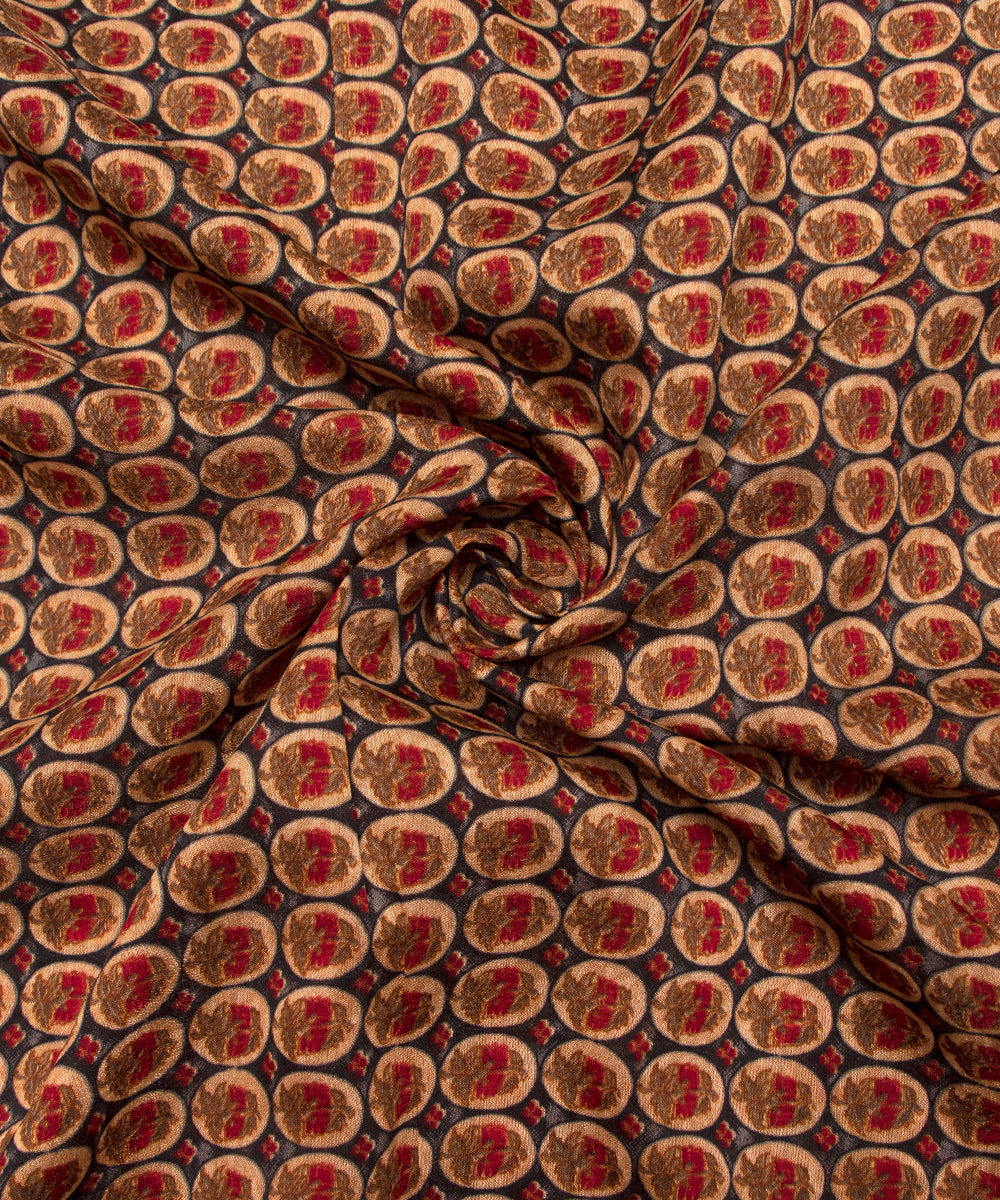 Beige Colour Floral Print Modal Chanderi Fabric
