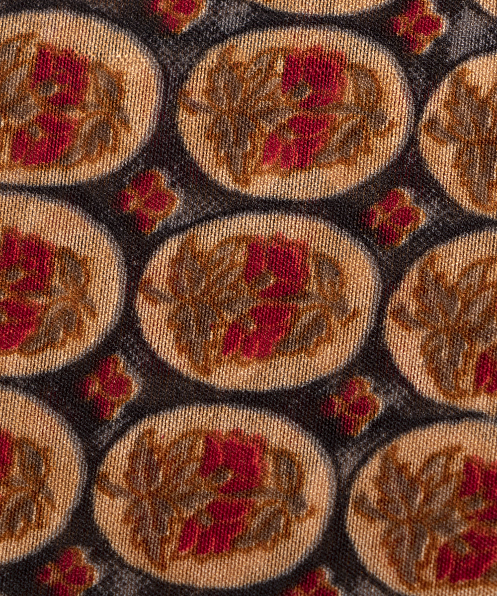 Beige Colour Floral Print Modal Chanderi Fabric