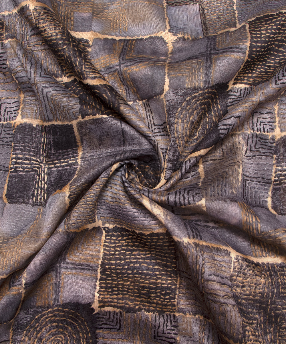 Grey Colour Checks Print Modal Chanderi Fabric