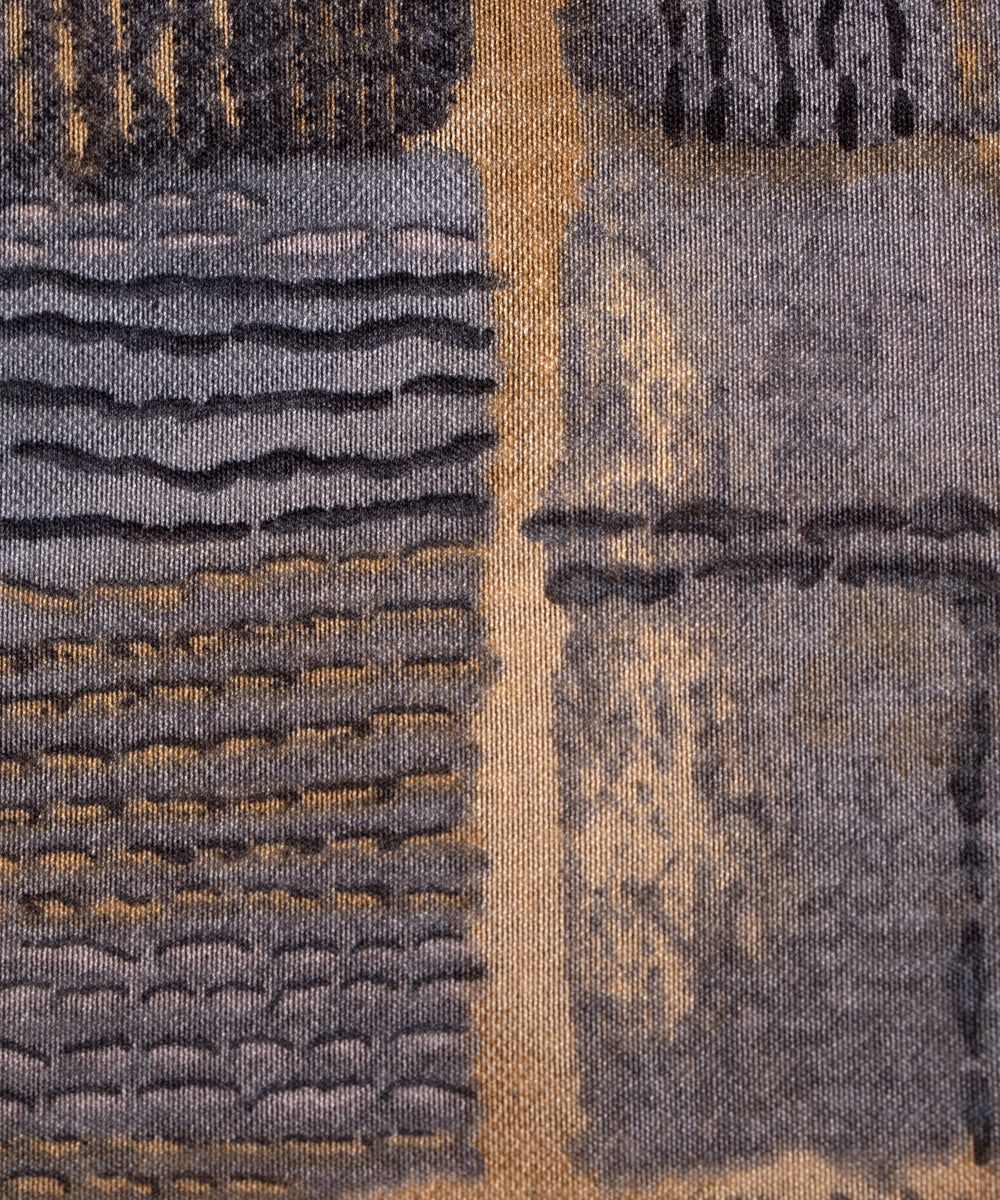 Grey Colour Checks Print Modal Chanderi Fabric