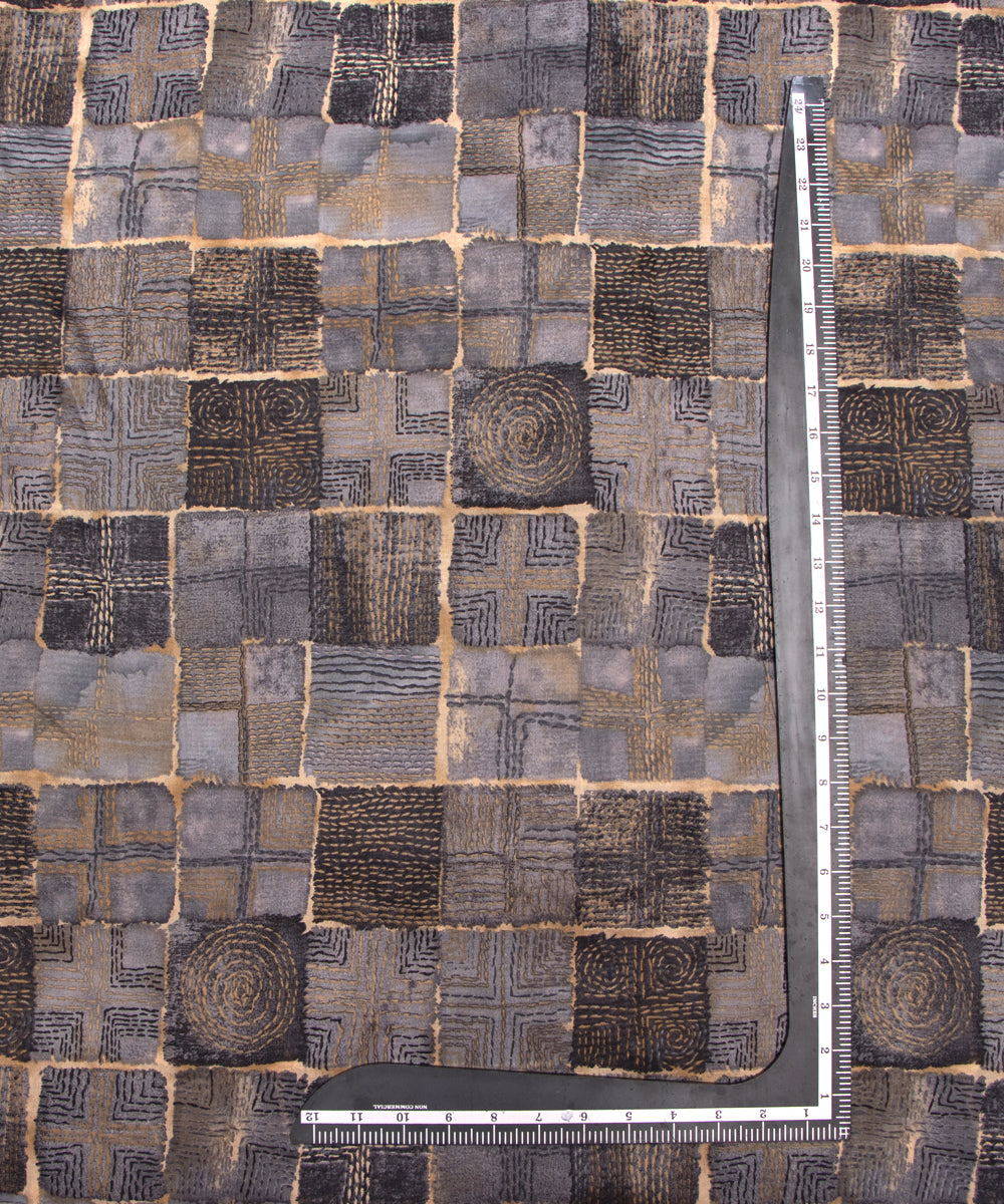 Grey Colour Checks Print Modal Chanderi Fabric