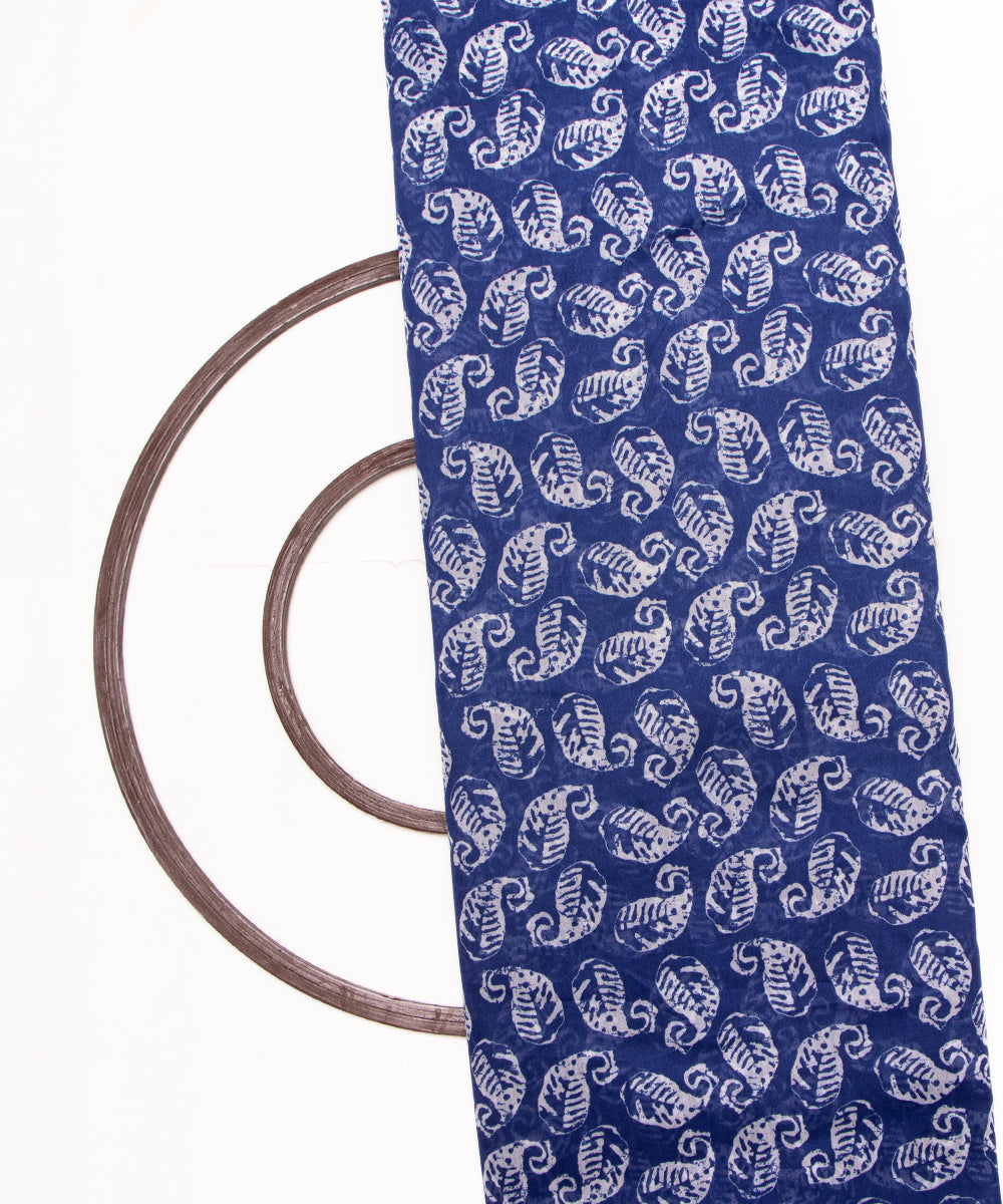 Indigo Colour Leaf Print Modal Chanderi Fabric