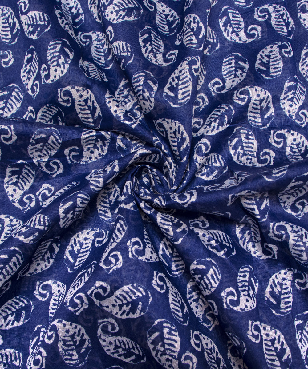 Indigo Colour Leaf Print Modal Chanderi Fabric