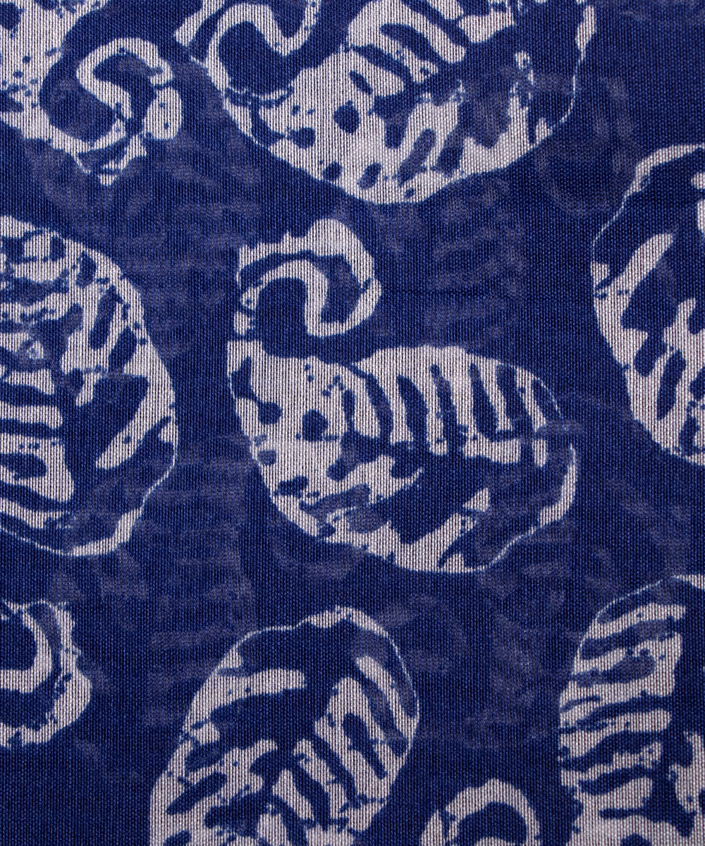 Indigo Colour Leaf Print Modal Chanderi Fabric