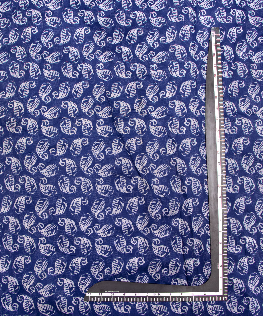 Indigo Colour Leaf Print Modal Chanderi Fabric