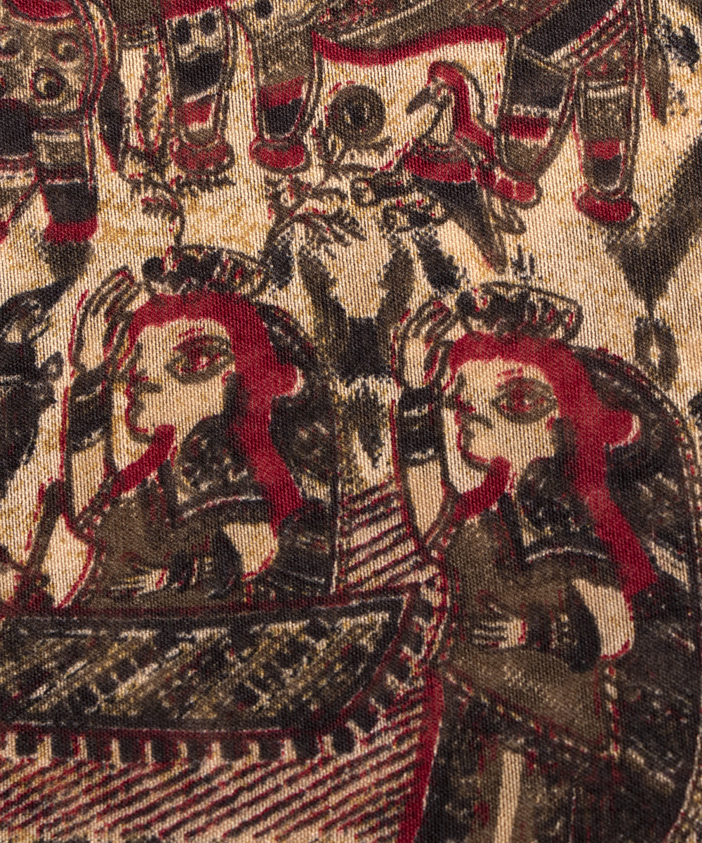 Off White Colour Traditional Print Modal Chanderi Fabric
