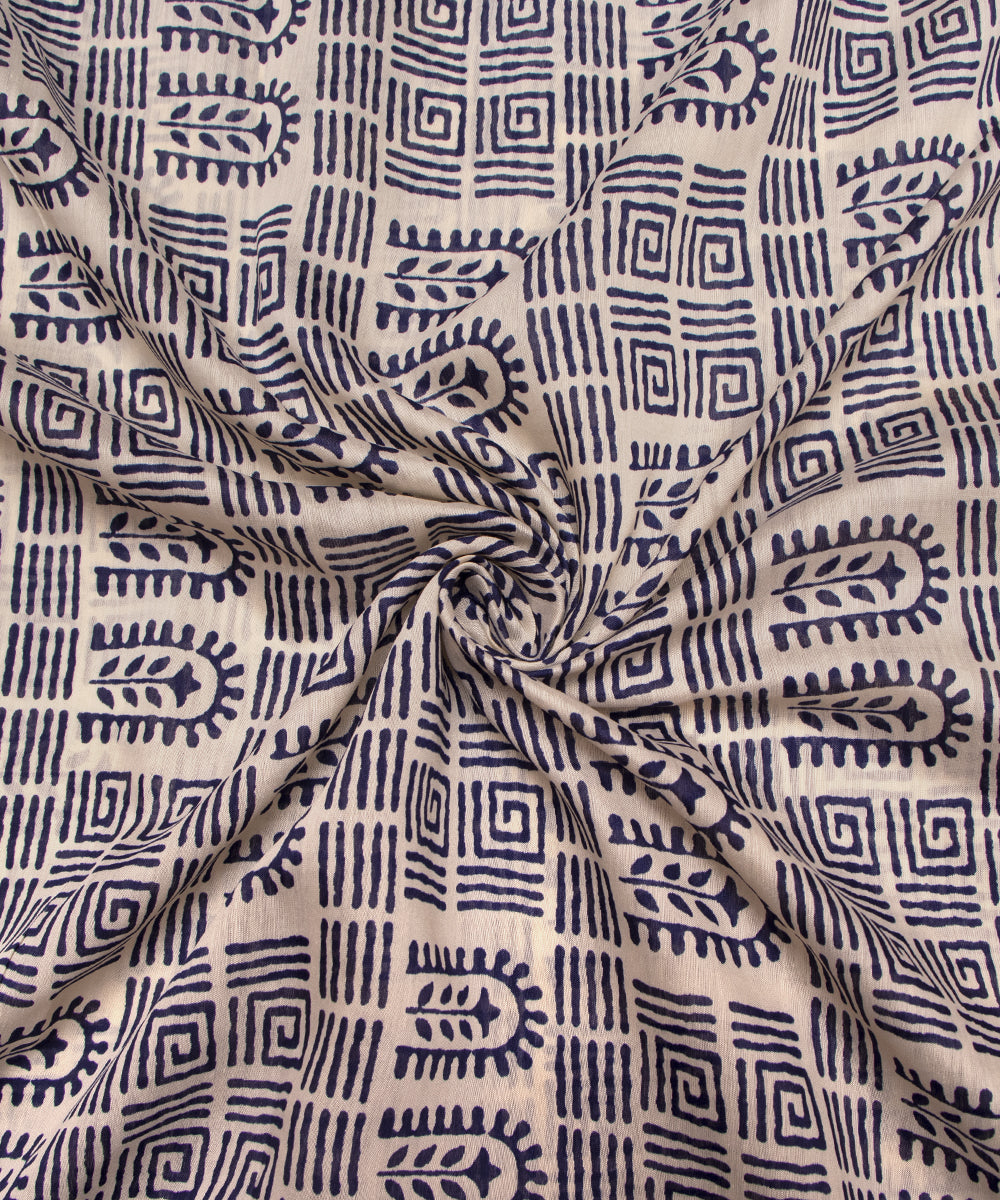 Indigo Colour Traditional Print Modal Chanderi Fabric