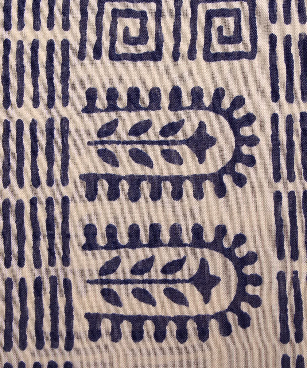 Indigo Colour Traditional Print Modal Chanderi Fabric