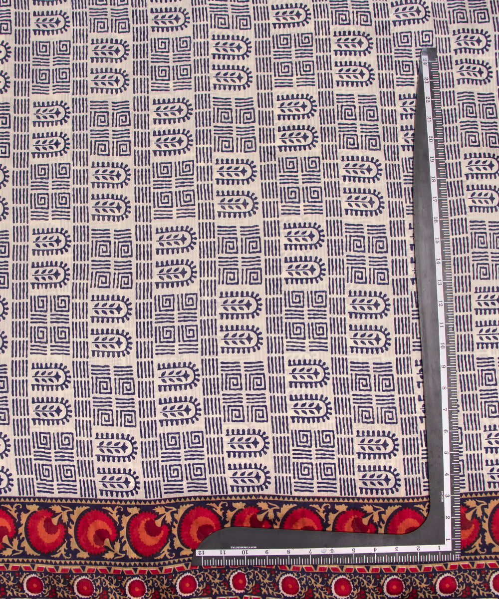 Indigo Colour Traditional Print Modal Chanderi Fabric