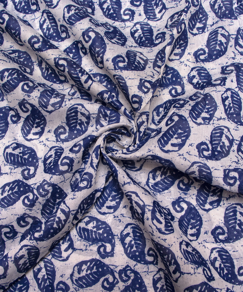 Indigo Colour Leaf Print Modal Chanderi Fabric