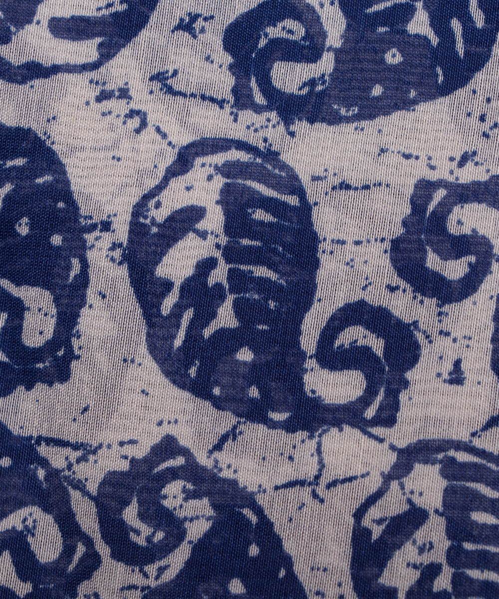 Indigo Colour Leaf Print Modal Chanderi Fabric