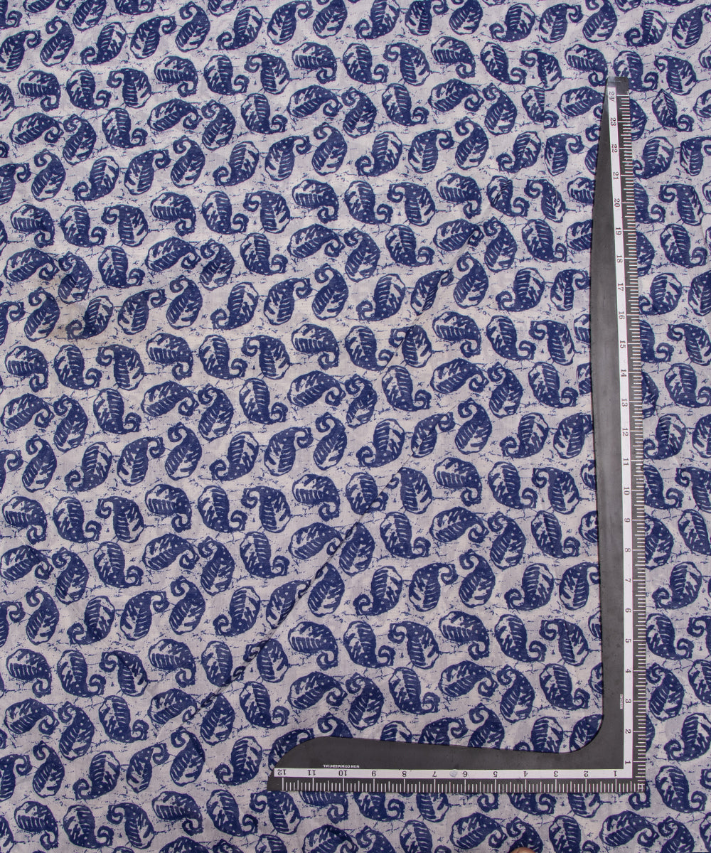 Indigo Colour Leaf Print Modal Chanderi Fabric