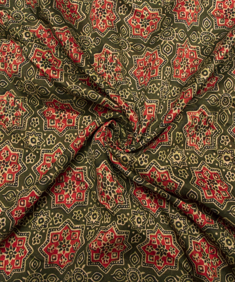 Mehandi Green Colour Traditional Print Modal Chanderi Fabric
