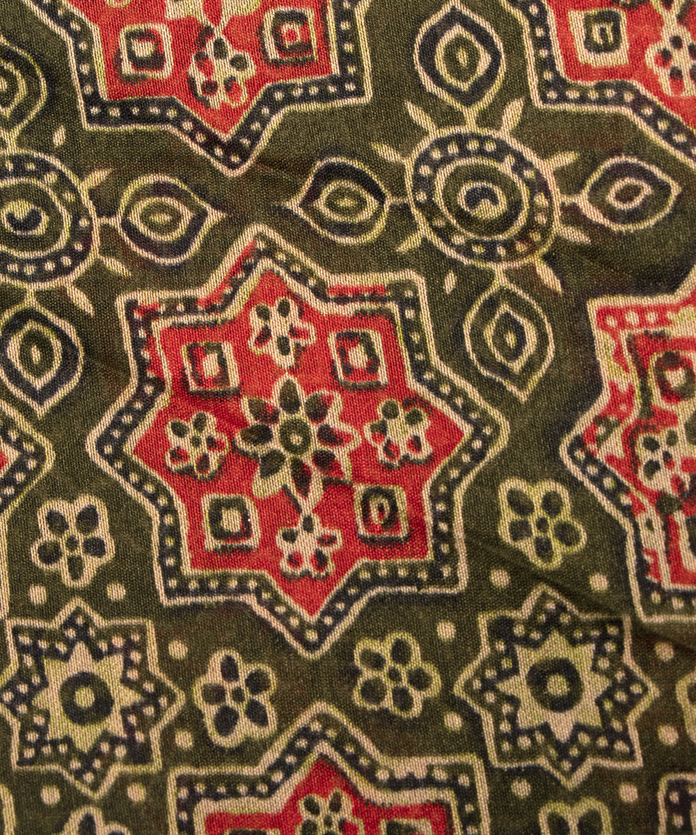 Mehandi Green Colour Traditional Print Modal Chanderi Fabric