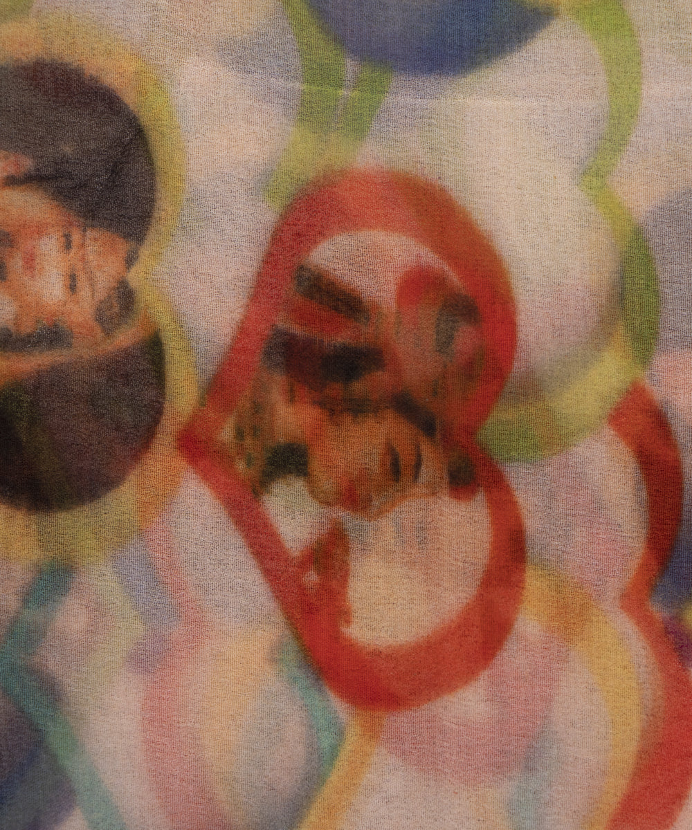 Multi Colour Object Print Georgette Fabric