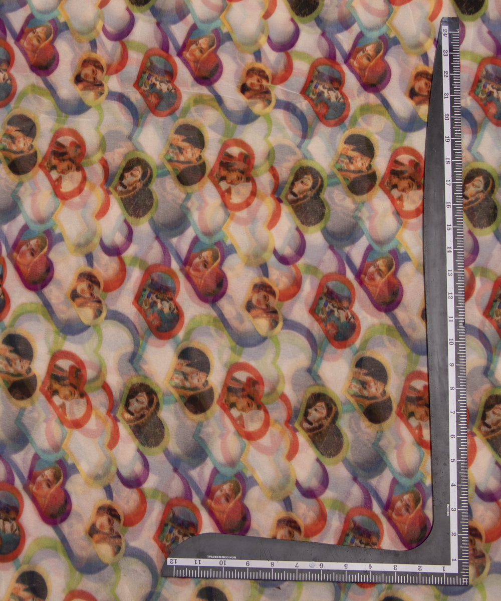 Multi Colour Object Print Georgette Fabric