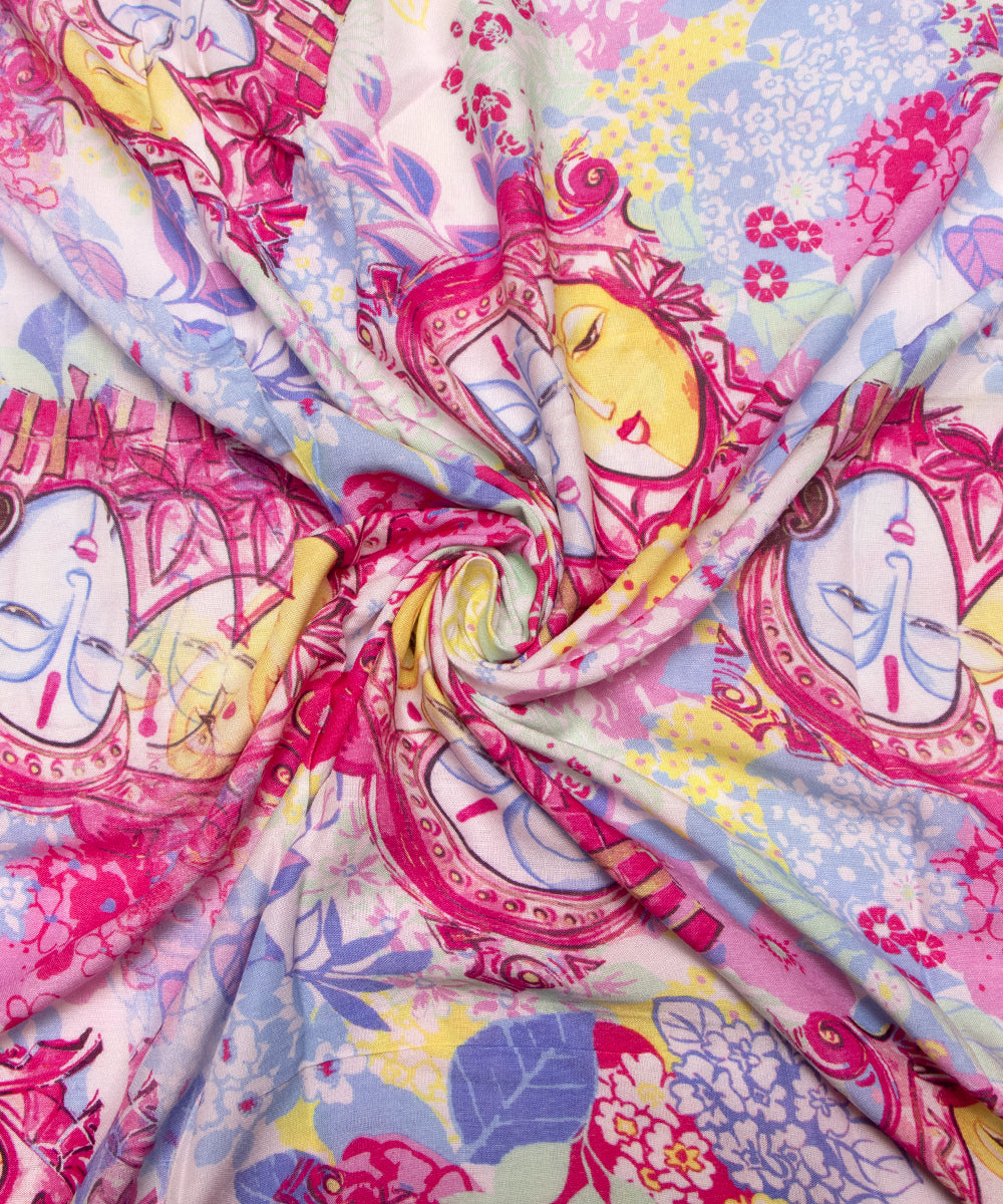 White Colour Figure Digital Printed Pure Muslin Fabric