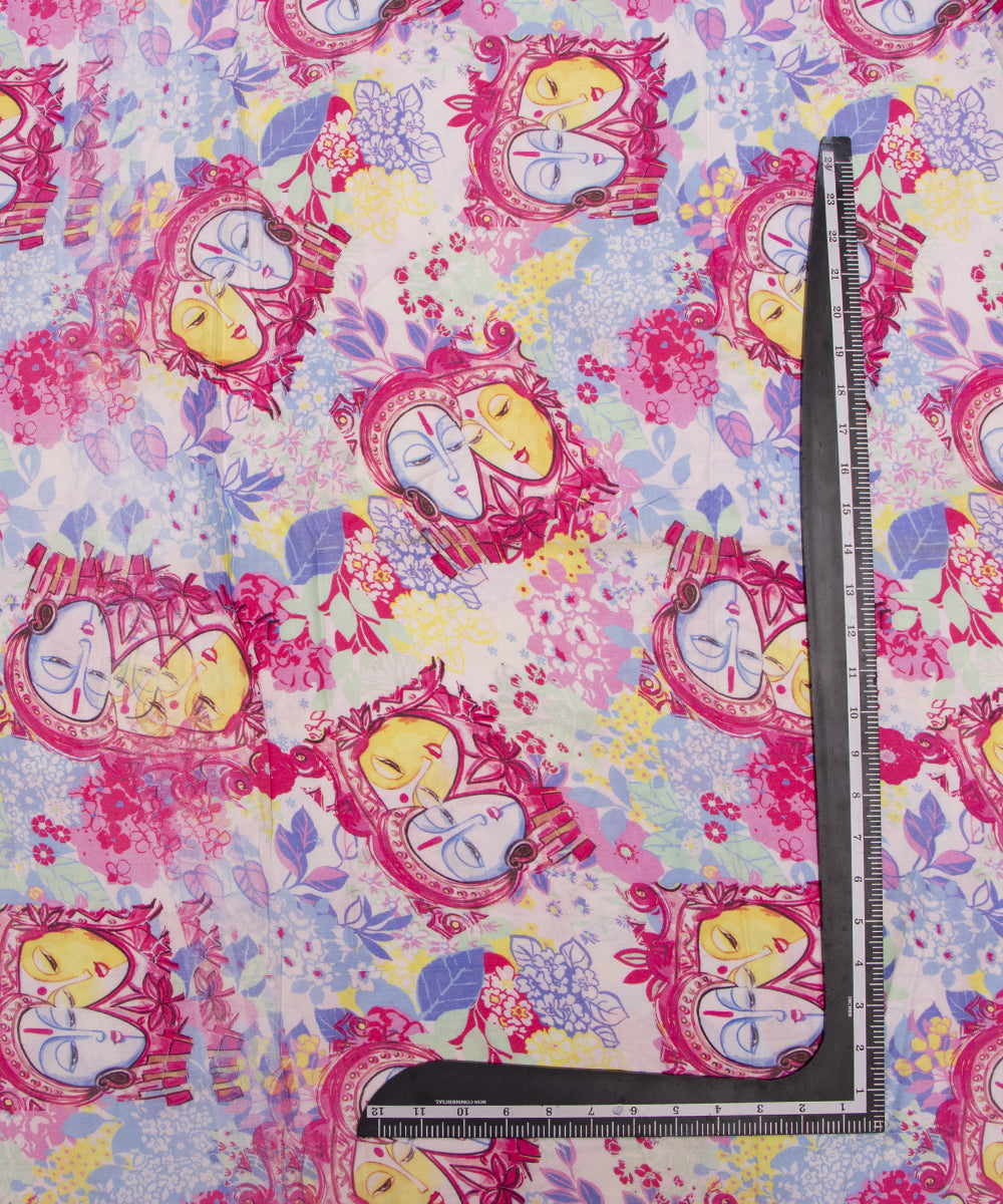 White Colour Figure Digital Printed Pure Muslin Fabric