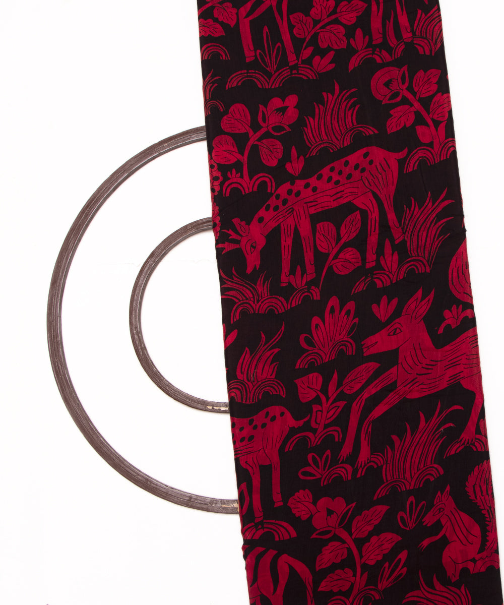 Red Colour Animal Digital Printed Pure Muslin Fabric