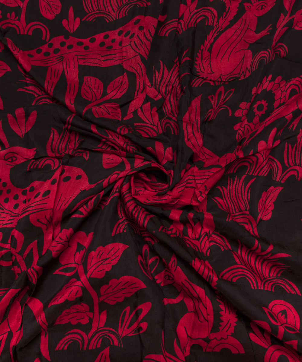 Red Colour Animal Digital Printed Pure Muslin Fabric