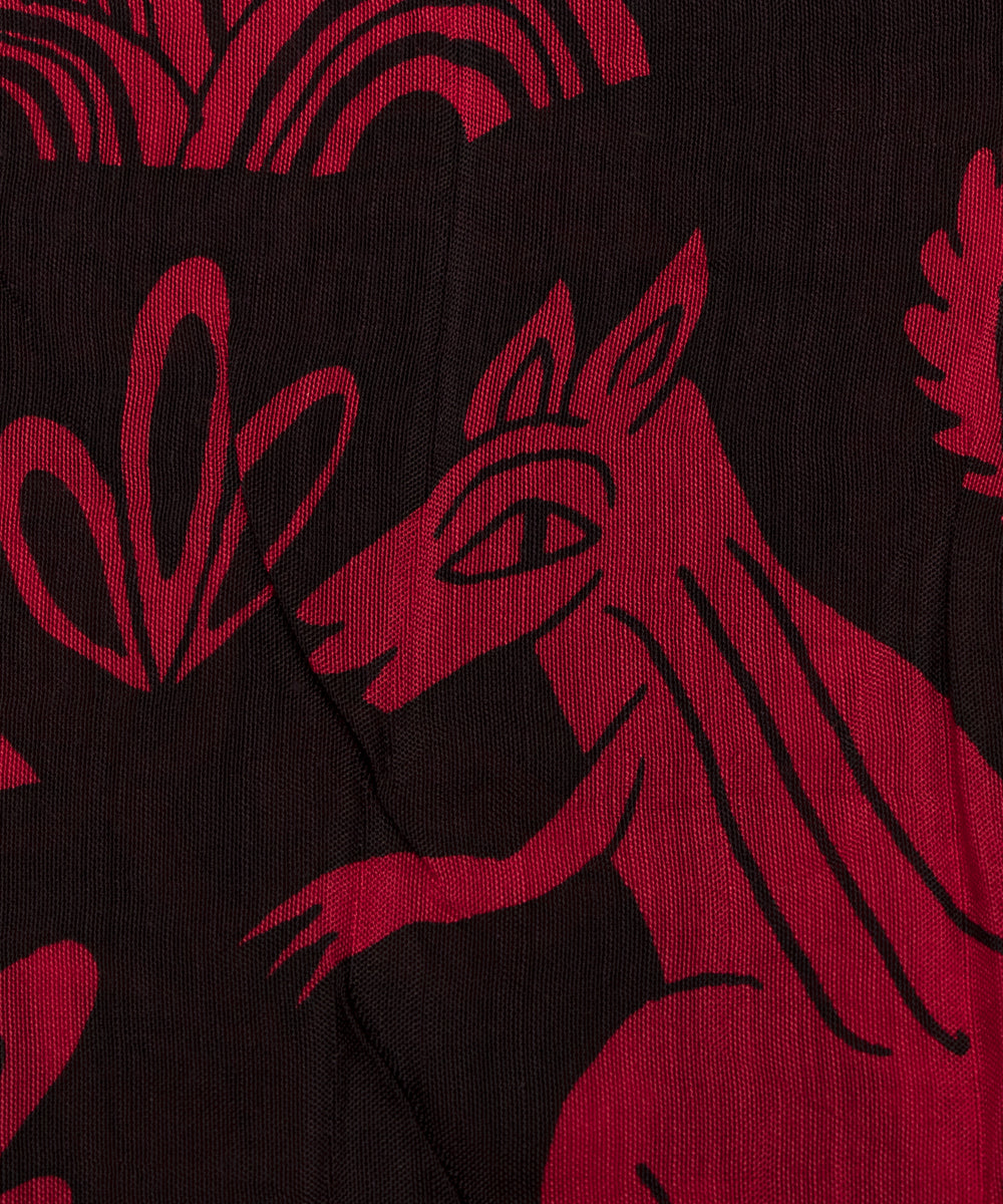 Red Colour Animal Digital Printed Pure Muslin Fabric