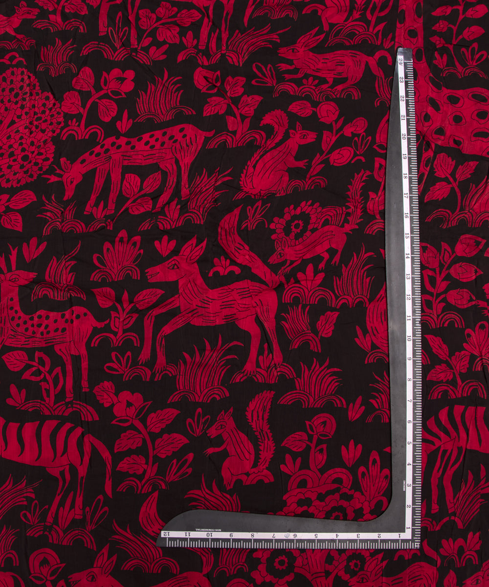 Red Colour Animal Digital Printed Pure Muslin Fabric
