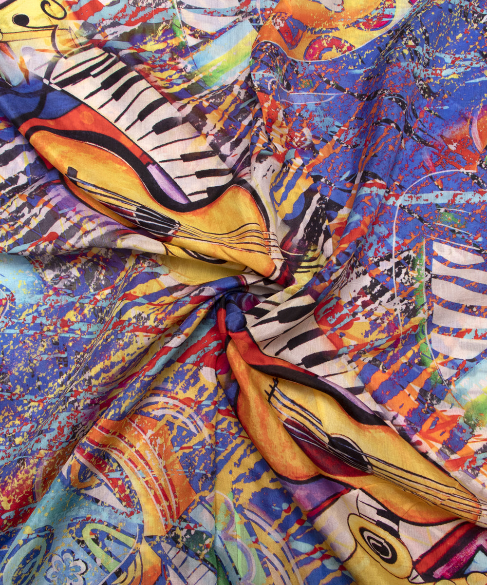 Multi Colour Object Digital Printed Pure Muslin Fabric