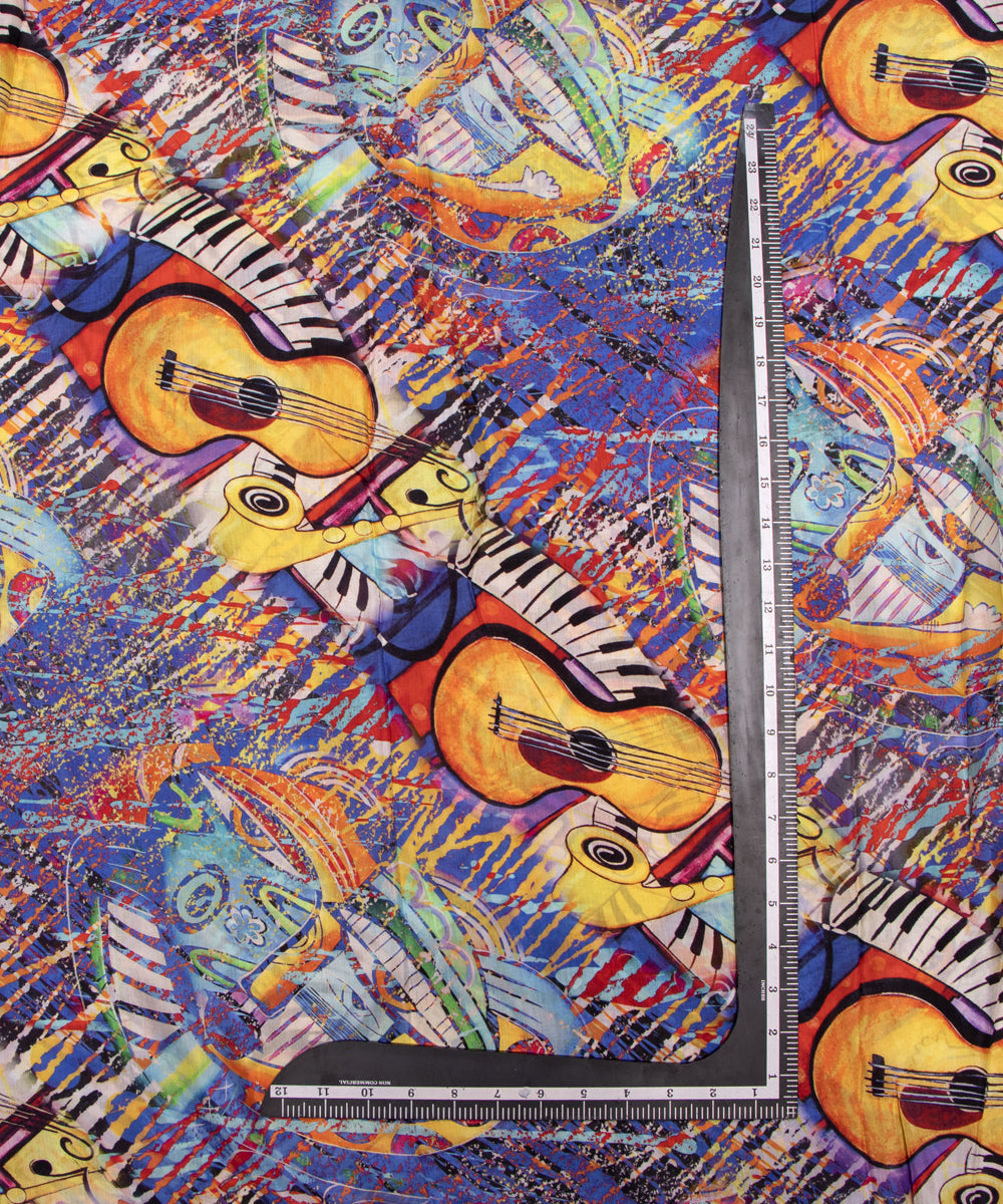Multi Colour Object Digital Printed Pure Muslin Fabric