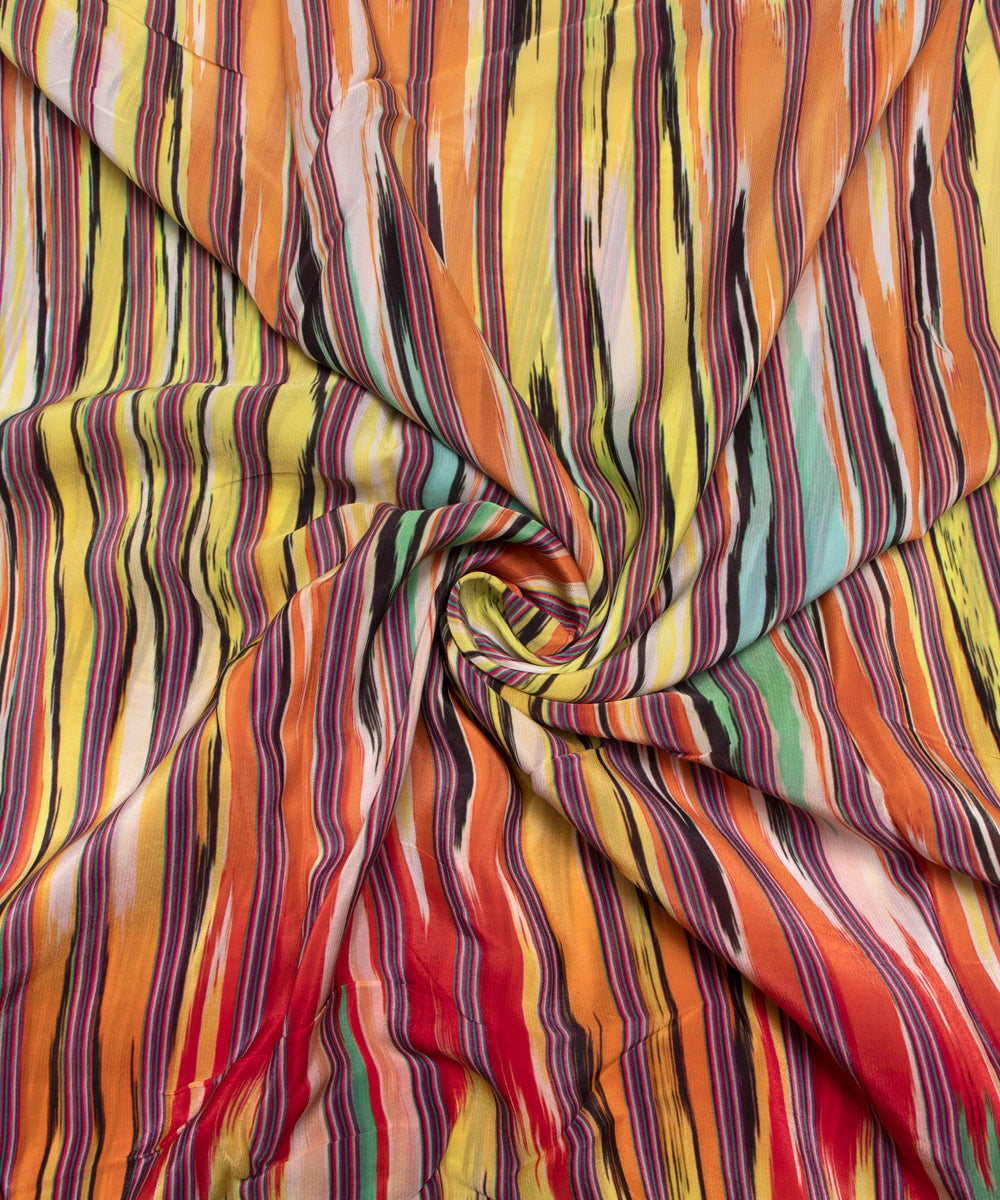 Multi Colour Abstract Print Pure Natural Crepe Fabric