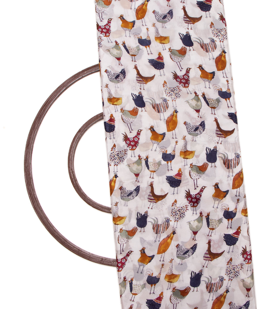 White Colour Animal Print Pure Natural Crepe Fabric