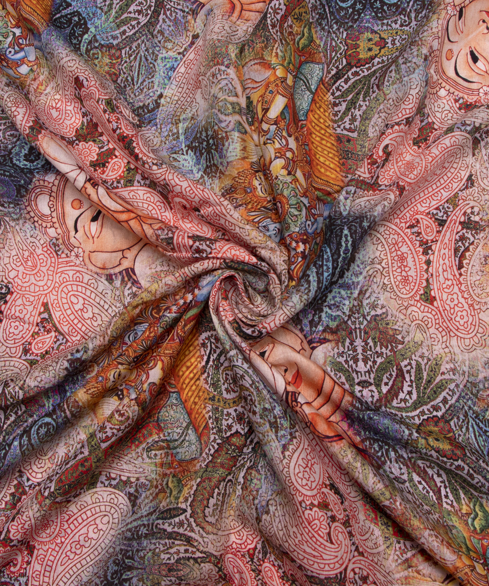 Multi Colour Figure Digital Printed Pure Muslin Fabric