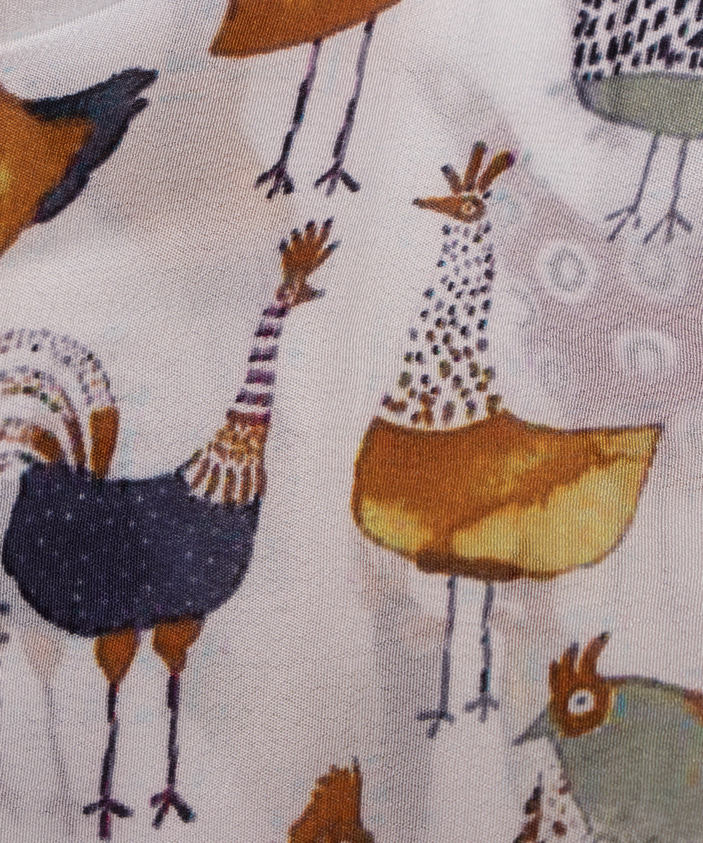 White Colour Animal Print Pure Natural Crepe Fabric