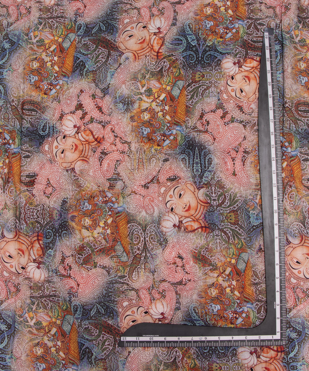 Multi Colour Figure Digital Printed Pure Muslin Fabric