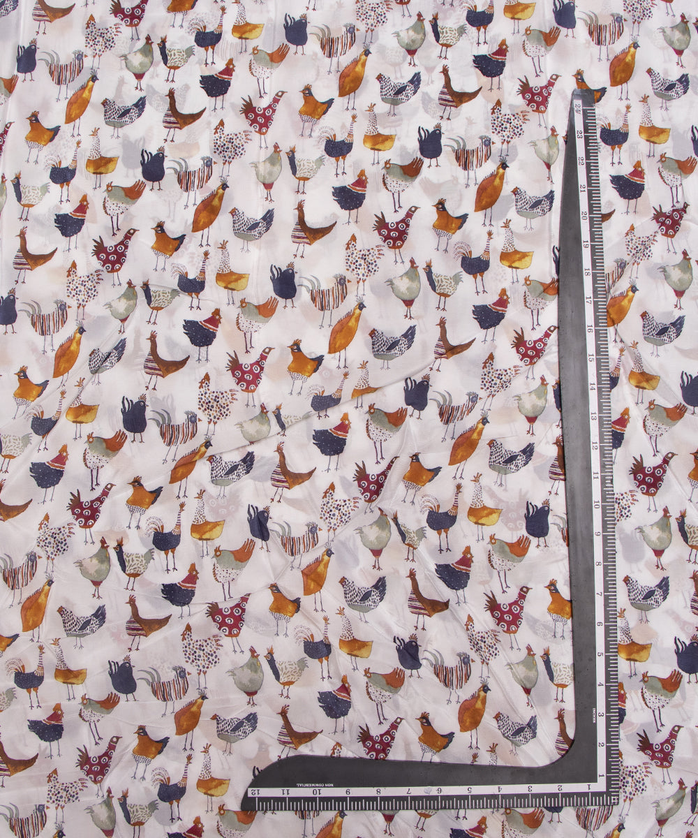 White Colour Animal Print Pure Natural Crepe Fabric